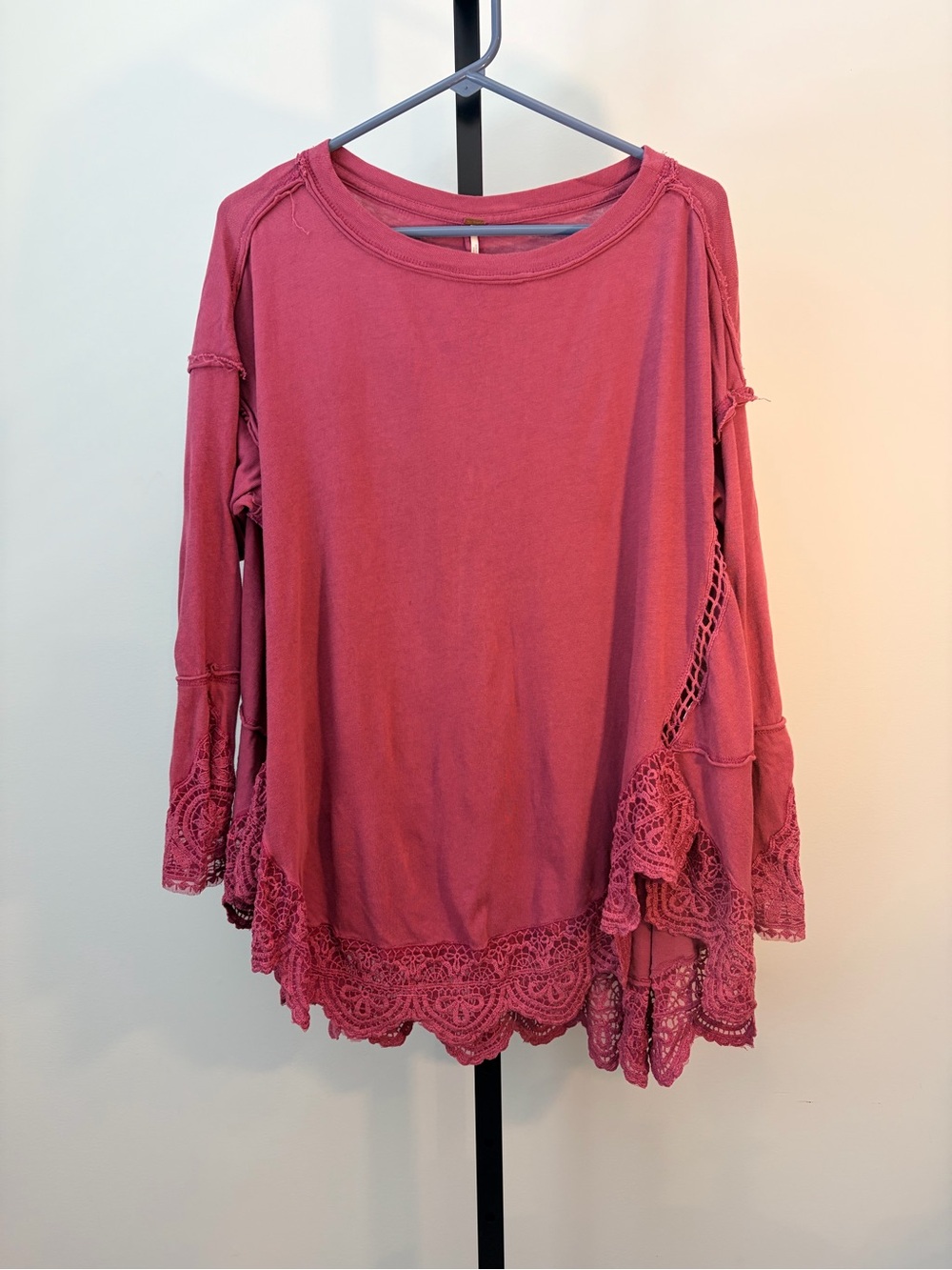 Free People Women’s Long Sleeve Crochet-Hem Top in Rose